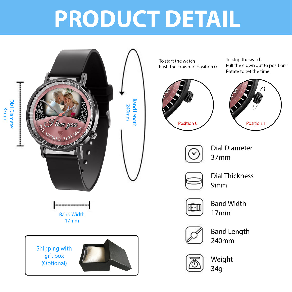 Mother's Day Gift For Best Mom Ever Personalized Photos Quartz Watch