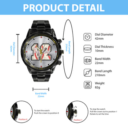 Personalized Baseball Custom Name & Number Watch Father's Day Gift For Him