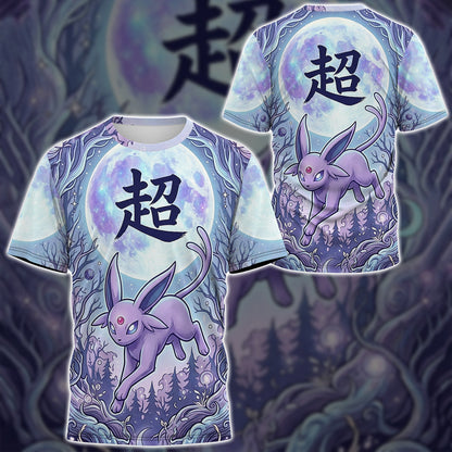 Anime PKM Espeon Japanese Kanji Aesthetic All Over Printed Sweatshirt Hoodie Zip Hoodie T-Shirt