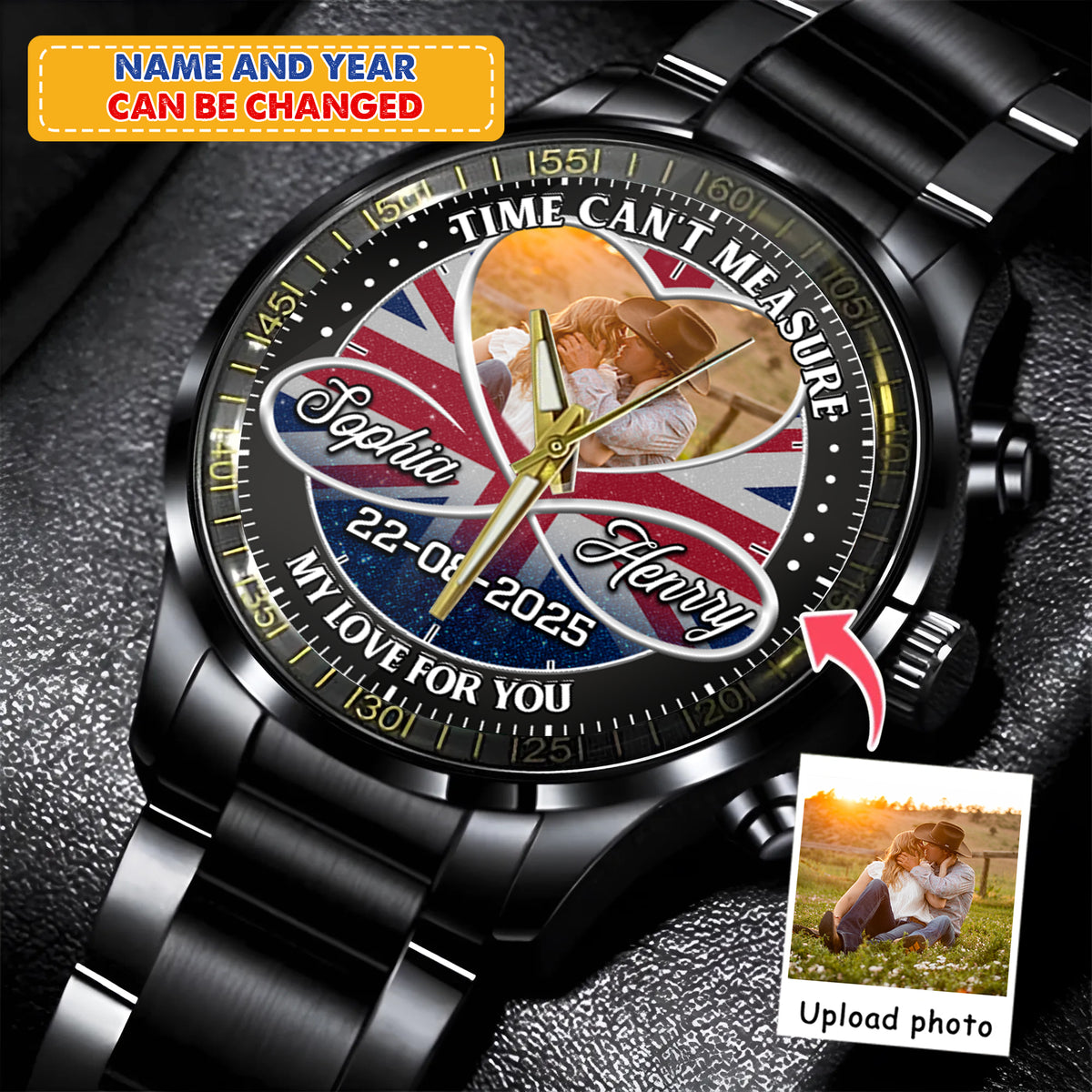 Personalized Family Photo Couple Photo Upload - Custom Stainless Steel Watches - Union Flag Edition