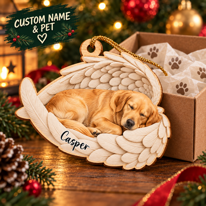Custom Pet Photo & Name Sleeping Angel Double-Side Printed Wooden Ornament