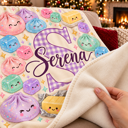 Personalized Dumpling Squishy Custom Kid's Name Fleece Blanket