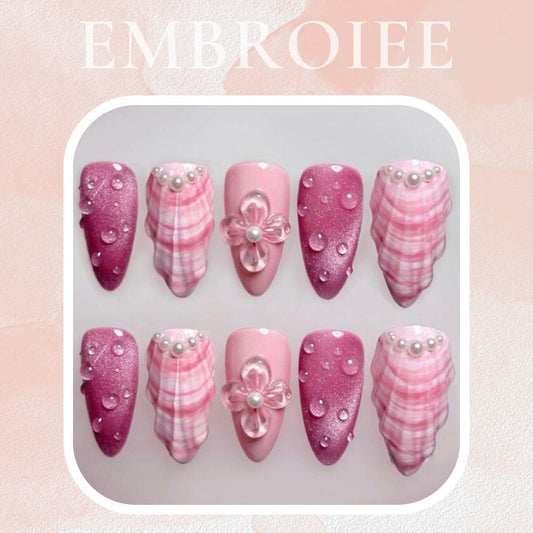 Pink Summer Shells Hand-painted Press On Nails