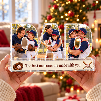 Personalized Dad With Kids Baseball Photo Acrylic Keepsake – Custom Picture Christmas Gift