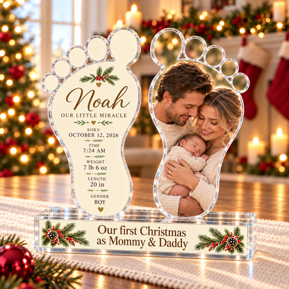 Personalized Our First Christmas As Mommy & Daddy Photo Acrylic Keepsake – Custom Picture Christmas Gift