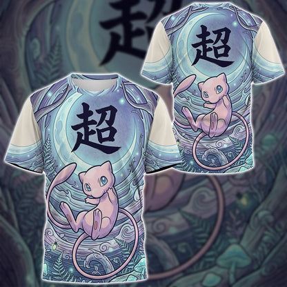 Anime PKM Mew Japanese Kanji Aesthetic All Over Printed Sweatshirt Hoodie Zip Hoodie T-Shirt