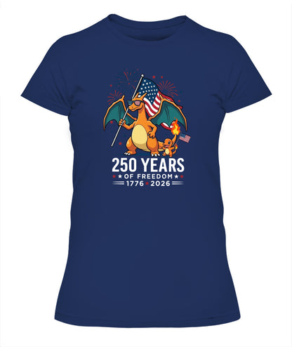 Charizard Charmander 250 Years of Freedom 1776–2026 Patriotic Printed Graphic Hoodie Sweatshirt T-Shirt