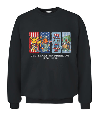 Pokemon 250 Years of Freedom 1776–2026 Patriotic Printed Graphic Quarter-Zip Sweatshirt, Hoodie Sweatshirt T-Shirt
