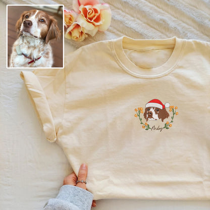 Christmas Personalized Embroidered Floral Pet Dog Cat Hoodie Sweatshirt T-Shirt