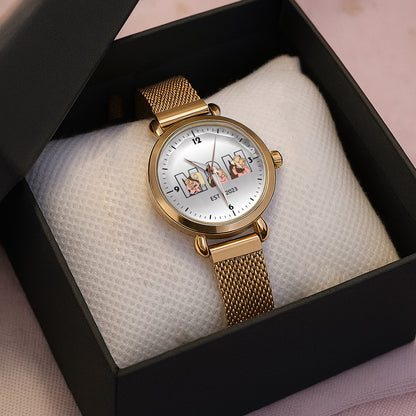 Mother's Day Gift For Mom Personalized Photos Mesh Strap Quartz Watch