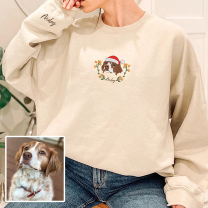 Christmas Personalized Embroidered Floral Pet Dog Cat Hoodie Sweatshirt T-Shirt