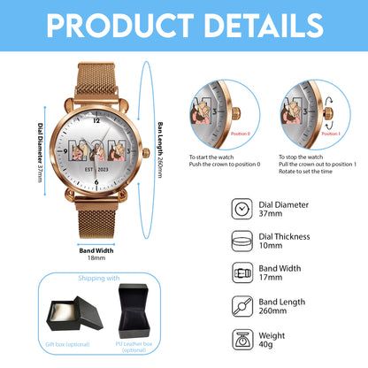 Mother's Day Gift For Mom Personalized Photos Mesh Strap Quartz Watch