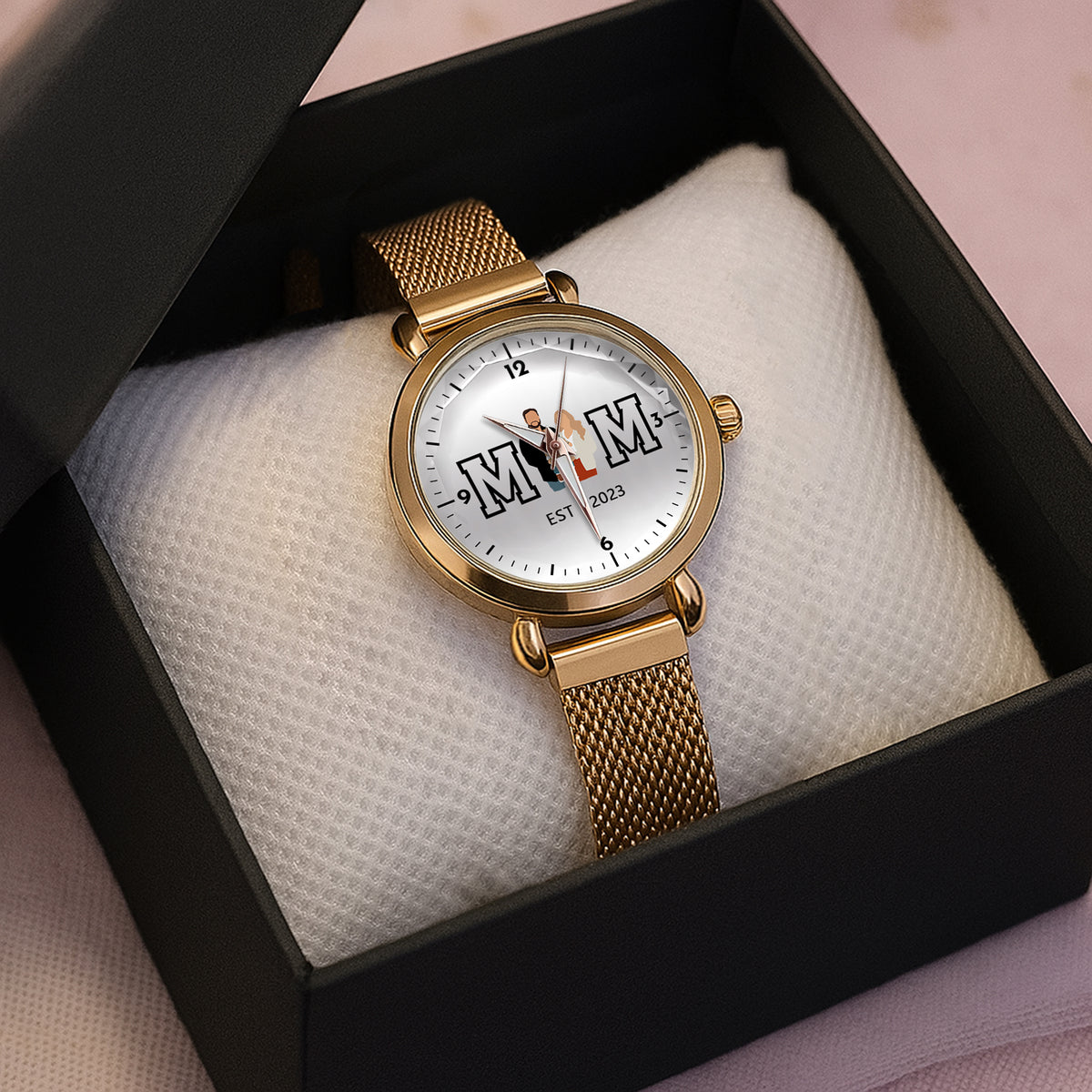Mother's Day Gift For Mom Personalized Photos MOM EST Mesh Strap Quartz Watch