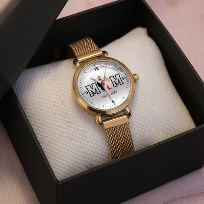 Mother's Day Gift For Mom Personalized Photos MOM EST Mesh Strap Quartz Watch