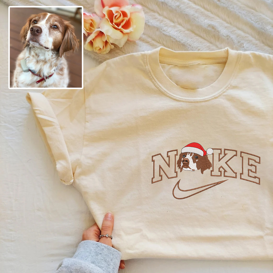 Christmas Personalized Embroidered NKE Pet Dog Cat Hoodie Sweatshirt T-Shirt