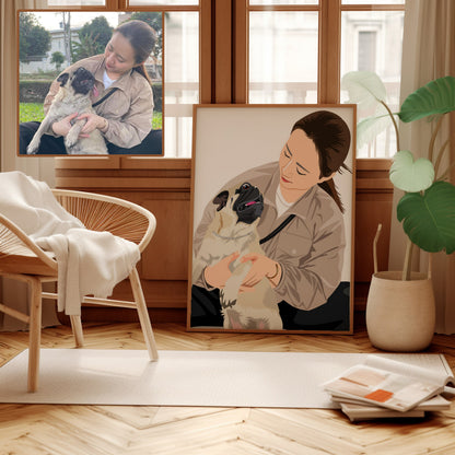 Personalized Photo Pet And People With Plain Color Background Framed Poster Portrait