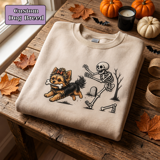 Halloween Dog & Skeleton Printed Graphic Sweatshirt T-Shirt