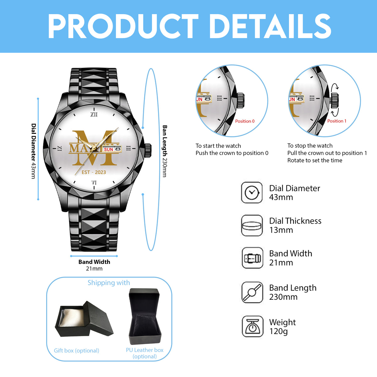 Personalized Name & Year Watch Father's Day Gift For Him
