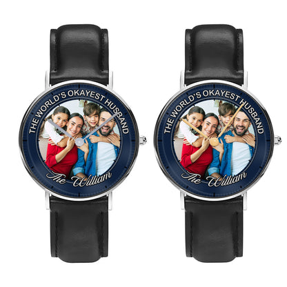 The World's Okayest Husband Personalized Photos Quartz Watch