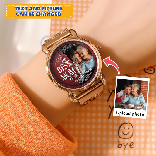 Mother's Day Gift For Best Mom Ever Personalized Photos Mesh Strap Quartz Watch