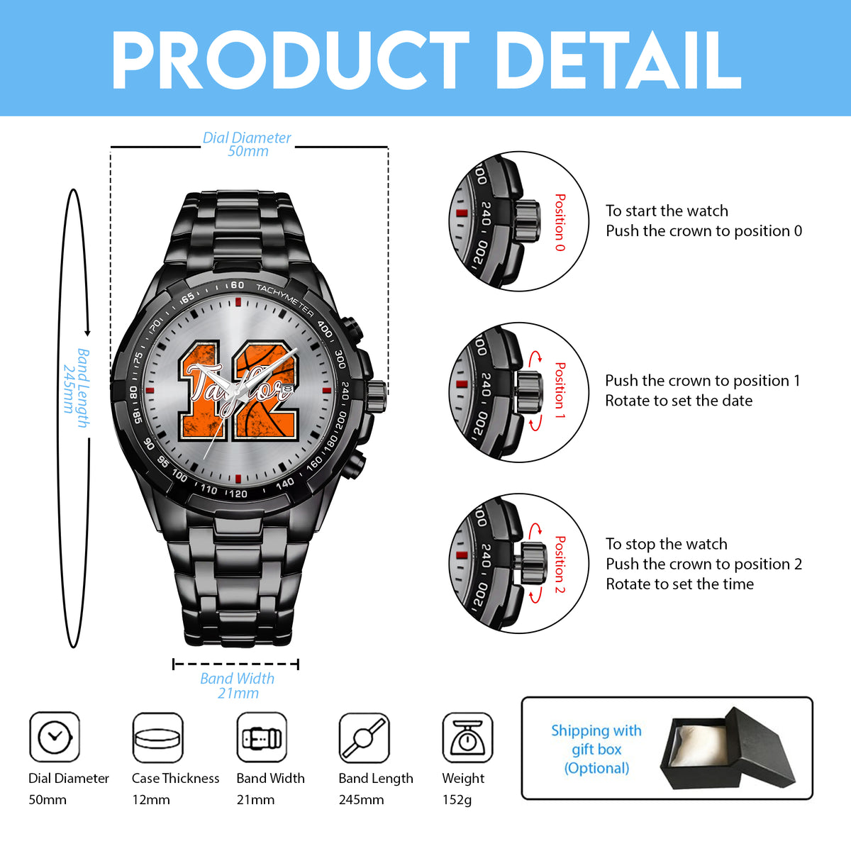 Personalized Basketball Custom Name & Number Watch Father's Day Gift For Him