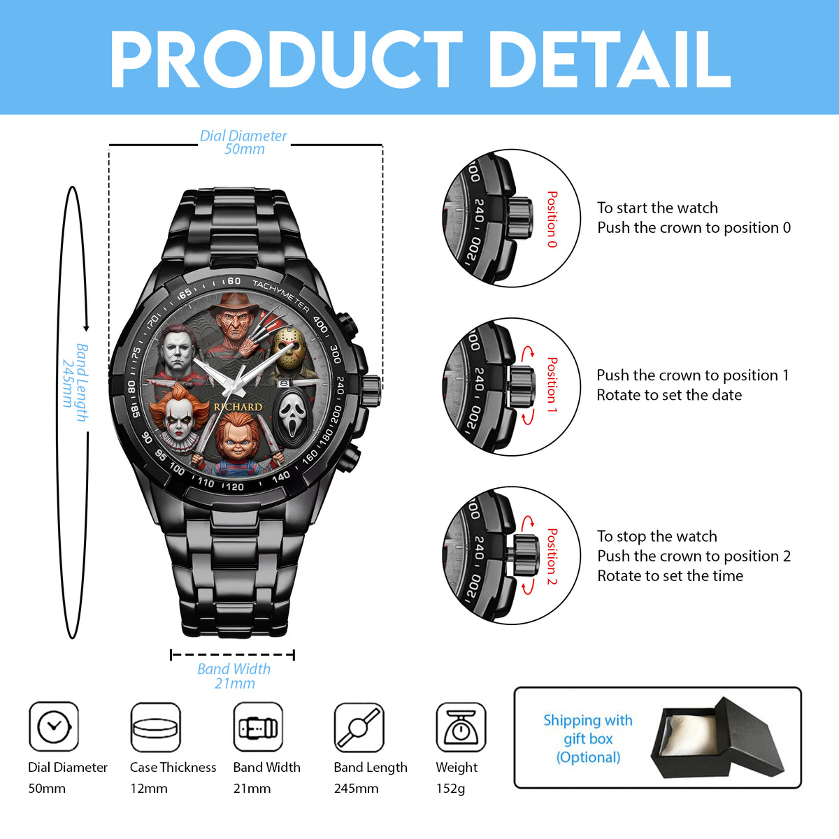 Halloween Horror Movies Personalized Quartz Watch