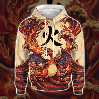 Anime PKM Charizard Japanese Kanji Aesthetic All Over Printed Sweatshirt Hoodie Zip Hoodie T-Shirt