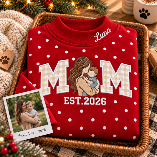 Personalized Custom Photo Mom Embroidered Polka Dot Sweatshirt