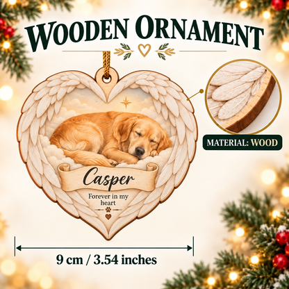 Custom Pet Photo & Name Sleeping Angel Double-Side Printed Wooden Ornament