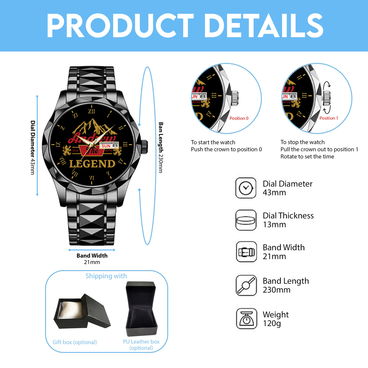 Father's Day Gift For Dad Custom Name The Man The Myth The Legend Limited Edition Watch