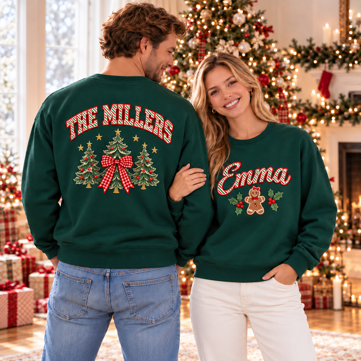 Personalized Christmas Family Sweatshirts, Custom Family Name Matching Christmas Sweatshirt