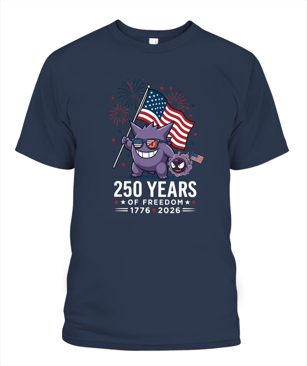 Gengar Gastly 250 Years of Freedom 1776–2026 Patriotic Printed Graphic Hoodie Sweatshirt T-Shirt