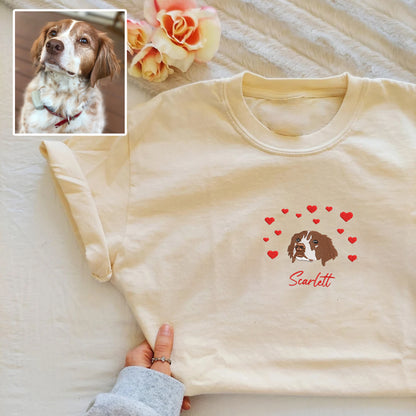 Personalized Embroidered Pet Dog Cat With Hearts Hoodie Sweatshirt T-Shirt