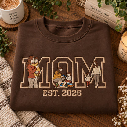 Personalized Mom Photo Sweatshirt, Embroidered Family Portraits and Custom Year, Mother's Day Gift - DL16061026