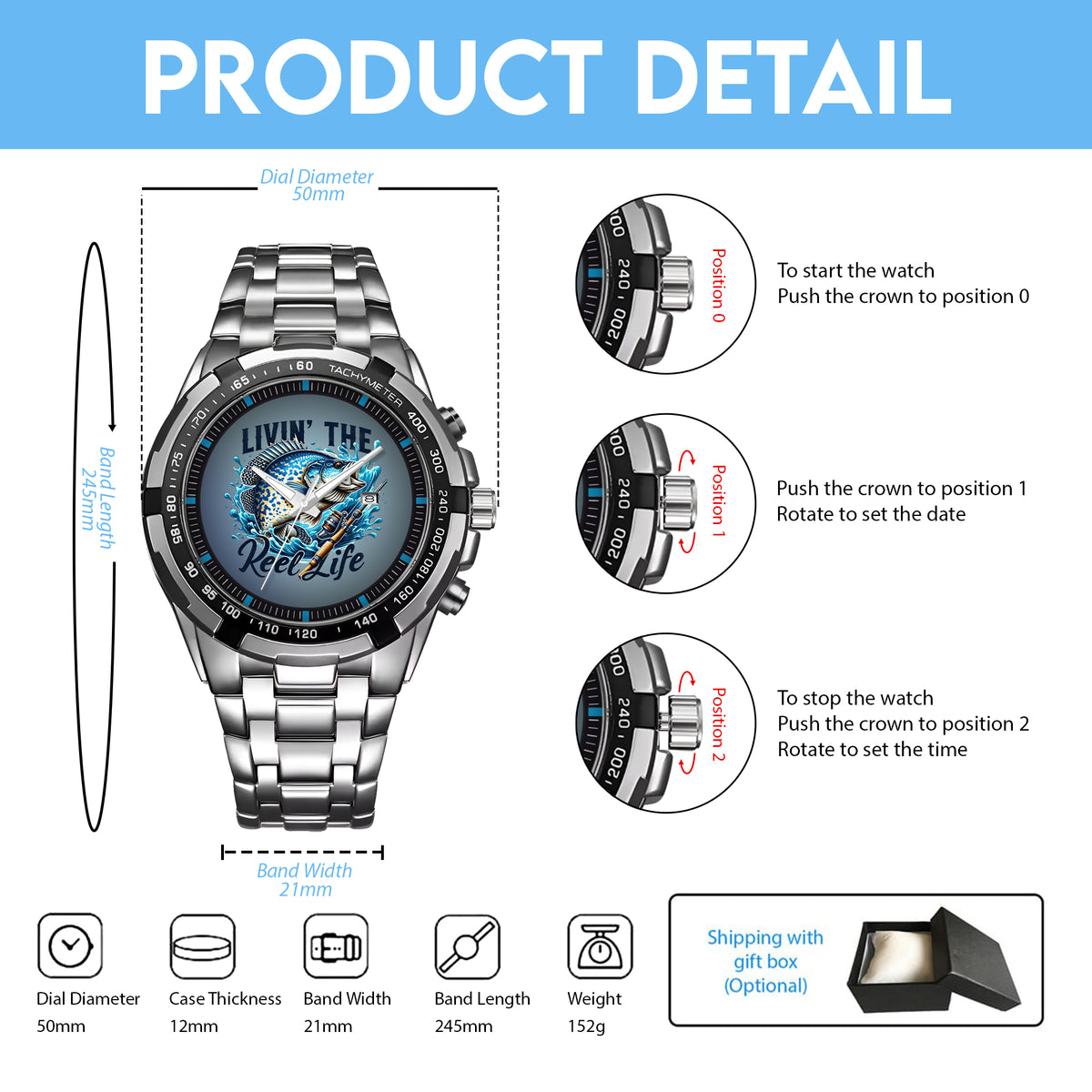 Fishing Personalized Living The Reel Live Quartz Watch Father's Day Gift For Him