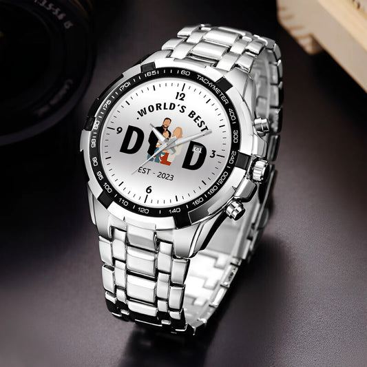 Personalized Alloy World's Best Dad Quartz Watch with Family Photos