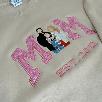 Mother's Day Personalized Embroidered Family Photo Glitter Hoodie Sweatshirt T-Shirt