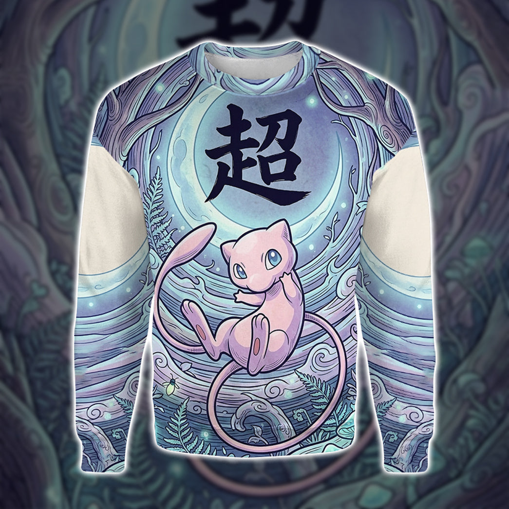 Anime PKM Mew Japanese Kanji Aesthetic All Over Printed Sweatshirt Hoodie Zip Hoodie T-Shirt