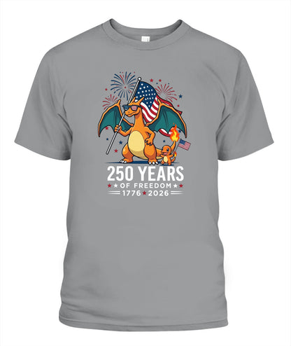 Charizard Charmander 250 Years of Freedom 1776–2026 Patriotic Printed Graphic Hoodie Sweatshirt T-Shirt