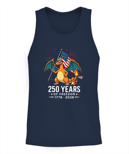 Charizard Charmander 250 Years of Freedom 1776–2026 Patriotic Printed Graphic Hoodie Sweatshirt T-Shirt