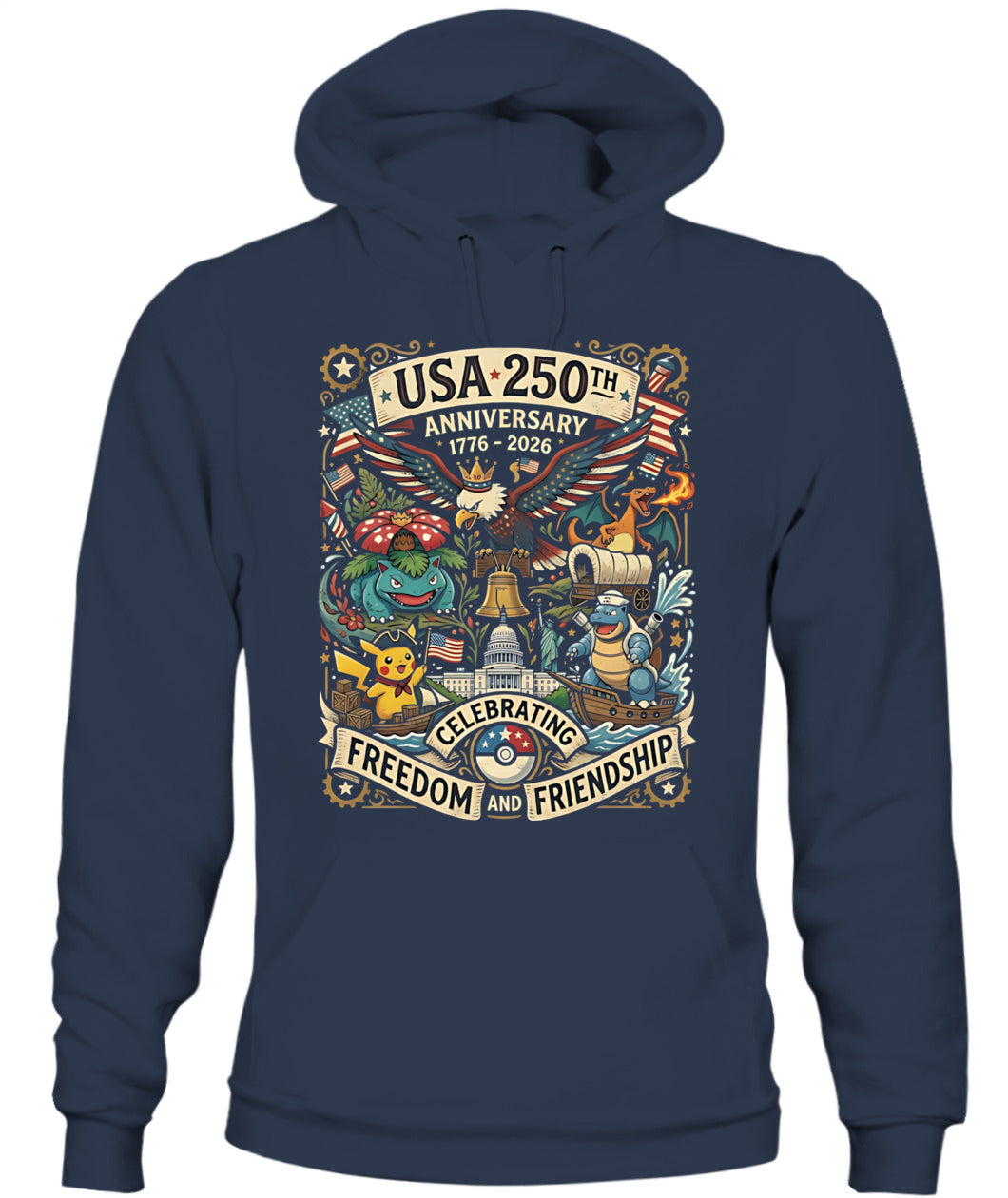 PKM 250 Years of Freedom 1776–2026 Patriotic Printed Graphic Hoodie Sweatshirt T-Shirt