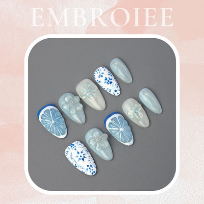 Blue Marble Lemonade Hand-painted Press On Nails