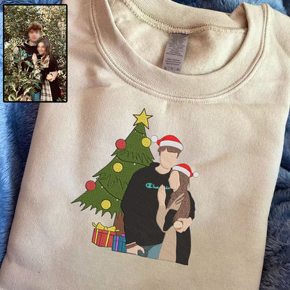 Christmas Embroidered Couple Photo Hoodie Sweatshirt T-Shirt