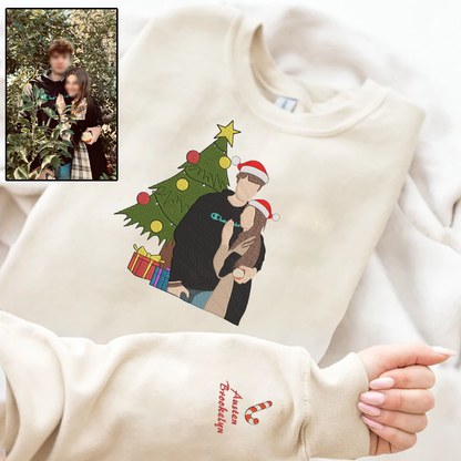 Christmas Embroidered Couple Photo Hoodie Sweatshirt T-Shirt