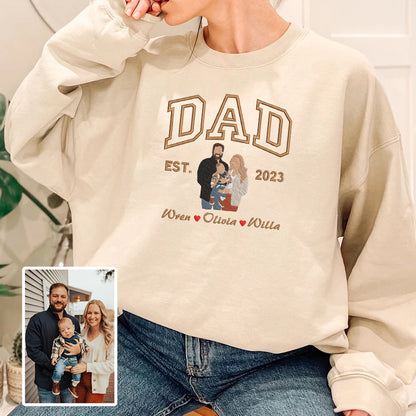 Father's Day Family Photo Dad Personalized Embroidered Hoodie Sweatshirt T-Shirt