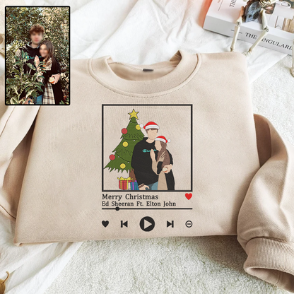 Christmas Embroidered Couple Photo And Song Hoodie Sweatshirt T-Shirt