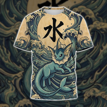 Anime PKM Vaporeon Japanese Kanji Aesthetic All Over Printed Sweatshirt Hoodie Zip Hoodie T-Shirt