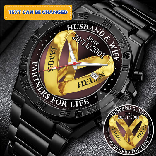 Personalized Wedding Rings - Custom Stainnless Steal Black Metal Watch