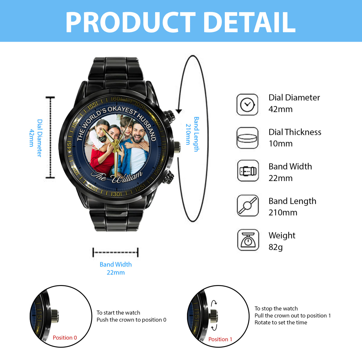The World's Okayest Husband Personalized Photo Watch