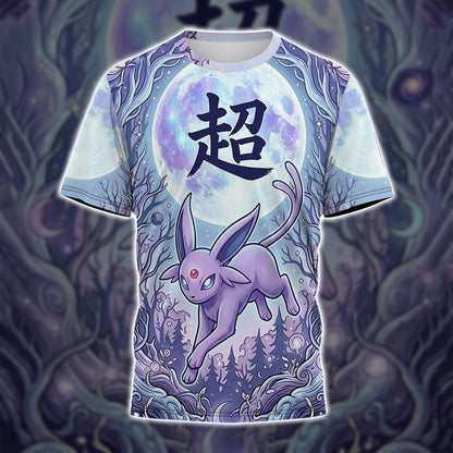 Anime PKM Espeon Japanese Kanji Aesthetic All Over Printed Sweatshirt Hoodie Zip Hoodie T-Shirt
